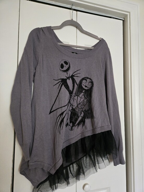 torrid Sweaters - NWT Torrid Disney Nightmare Before Christmas Gray Knit Top Tulle Rayon Blend